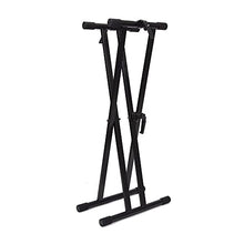 Load image into Gallery viewer, RockJam Xfinity Heavy-Duty, Double-X, Pre-Assembled, Infinitely Adjustable Piano Keyboard Stand with Locking Straps, Black