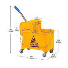 Load image into Gallery viewer, Mind Reader Mop Bucket with Wringer, 22 Qt (5.5 Gallon), Floor Cleaning, Handle, Wheels, 16.25"L x 10.75"W x 24.5"H, Yellow