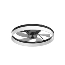 Load image into Gallery viewer, VOLISUN Low Profile Ceiling Fans with Lights and Remote, Fandelier Ceiling Fan Flush Mount, 3000K-6500K Smart Bladeless LED Fan Light, Black Modern Ceiling Fans with Lights for Bedroom
