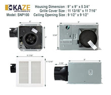 Load image into Gallery viewer, KAZE APPLIANCE SNP100 | 100 CFM | 0.8 Sone | No Attic Access Required Bathroom Ventilation Exhaust Extractor Fan