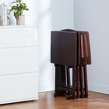 Load image into Gallery viewer, Amazon Basics Classic Foldable Portable TV Dinner Rectangular Folding Tray Table with Storage Rack - 4-Pack, Espresso, 14.6 L x 19 W x 26 H inch