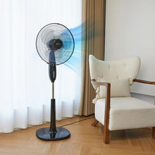 Load image into Gallery viewer, Amazon Basics 16-Inch 3-Speed Pedestal Floor Fan, Standing Fan for Home, with Oscillating Dual Blades, AC Motor, With Remote Control, Timer, Tilted Head, Black