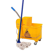 Load image into Gallery viewer, Mind Reader Mop Bucket with Wringer, 22 Qt (5.5 Gallon), Floor Cleaning, Handle, Wheels, 16.25"L x 10.75"W x 24.5"H, Yellow