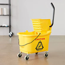 Load image into Gallery viewer, Amazon Basics Side Press Wringer Combo Commercial Rectangular Mop Bucket on Wheels, 35-Quart, Yellow