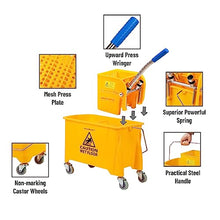 Load image into Gallery viewer, Mind Reader Mop Bucket with Wringer, 22 Qt (5.5 Gallon), Floor Cleaning, Handle, Wheels, 16.25"L x 10.75"W x 24.5"H, Yellow