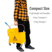 Load image into Gallery viewer, Mind Reader Mop Bucket with Wringer, 22 Qt (5.5 Gallon), Floor Cleaning, Handle, Wheels, 16.25"L x 10.75"W x 24.5"H, Yellow