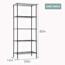 Load image into Gallery viewer, PayLessHere 14" D×24" W×60" H Wire Shelving Unit Metal Commercial Shelf with 5 Tier Layer Rack Strong Steel for Restaurant Garage Pantry Kitchen Garage,Black