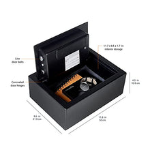 Load image into Gallery viewer, Amazon Basics Small Slim Desk Drawer Security Safe with Programmable Electronic Keypad, Black, 11.8''W x 8.6''D x 4.4''H