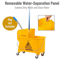 Load image into Gallery viewer, Mind Reader Mop Bucket with Wringer, 22 Qt (5.5 Gallon), Floor Cleaning, Handle, Wheels, 16.25"L x 10.75"W x 24.5"H, Yellow