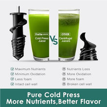 Load image into Gallery viewer, Fretta Masticating Slow Juicers, 3-inch Wide Feeding Chute Cold Press Juicer, Celery Juicer, Juicer Machines Vegetable and Fruit,Juice Recipes Included, 2 Speed, BPA-Free, Easy Clean, 200W(Black)