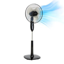 Load image into Gallery viewer, Amazon Basics 16-Inch 3-Speed Pedestal Floor Fan, Standing Fan for Home, with Oscillating Dual Blades, AC Motor, With Remote Control, Timer, Tilted Head, Black