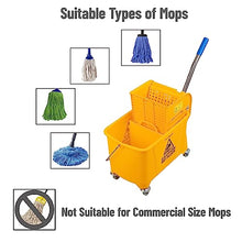 Load image into Gallery viewer, Mind Reader Mop Bucket with Wringer, 22 Qt (5.5 Gallon), Floor Cleaning, Handle, Wheels, 16.25"L x 10.75"W x 24.5"H, Yellow