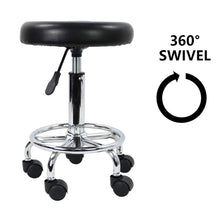Load image into Gallery viewer, KKTONER PU Leather Modern Round Rolling Stool with Footrest Height Adjustable Spa Drafting Salon Tattoo Work Massage Stools Task Chair Small (Black)