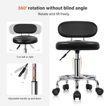 Load image into Gallery viewer, KKTONER PU Leather Modern Rolling Stool with Low Back Height Adjustable Work Salon Drafting Swivel Task Chair with Footrest (Black)