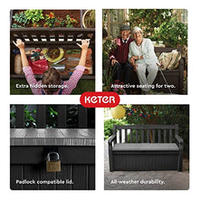 Load image into Gallery viewer, Keter Solana 70 Gallon Storage Bench Deck Box for Patio Furniture, Front Porch Decor and Outdoor Seating – Perfect to Store Garden Tools and Pool Toys, Brown/Brown