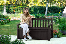 Load image into Gallery viewer, Keter Solana 70 Gallon Storage Bench Deck Box for Patio Furniture, Front Porch Decor and Outdoor Seating – Perfect to Store Garden Tools and Pool Toys, Brown/Brown