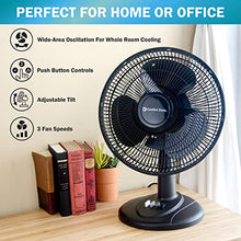 Load image into Gallery viewer, Comfort Zone Oscillating Table Fan with Adjustable Tilt, Convenient Push Button Controls, Quiet, 12 inch, 3 Speed, Desk Fan, Airflow 7.25 ft/sec, Ideal for Home, Bedroom, Dorm & Office, CZ121BK