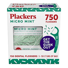 Load image into Gallery viewer, Plackers Micro Mint Dental Flossers, Fold-Out Toothpick, Super Tuffloss, Easy Storage with Sure-Zip Seal, Fresh Mint Flavor, 750 Count (Pack of 5)