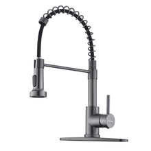 Load image into Gallery viewer, WEWE Black Stainless Kitchen Faucet, Faucet for Kitchen Sink with Pull Down Sprayer Gray Matte Gun Black Kitchen Faucet with Deck Plate Stainless Steel Farmhouse Commercial Single Handle Sink Faucet