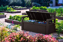 Load image into Gallery viewer, Keter Solana 70 Gallon Storage Bench Deck Box for Patio Furniture, Front Porch Decor and Outdoor Seating – Perfect to Store Garden Tools and Pool Toys, Brown/Brown