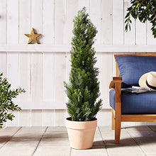 Load image into Gallery viewer, Nearly Natural 4FT Faux Cedar Tree, Outdoor Front Porch Décor, Faux Cedar Tree Pine Tree in Nursery Planter with UV Resistant Coating