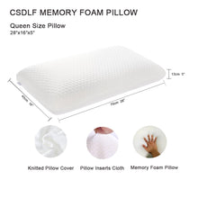Load image into Gallery viewer, CSDLF Memory Foam Bed Pillows, Pillow for Side and Back Sleeper, Pillow for Neck Pain Relief, Washable Removable Cover, Soft, White (Queen)