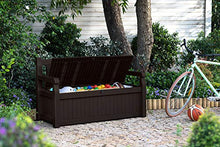 Load image into Gallery viewer, Keter Solana 70 Gallon Storage Bench Deck Box for Patio Furniture, Front Porch Decor and Outdoor Seating – Perfect to Store Garden Tools and Pool Toys, Brown/Brown