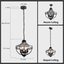 Load image into Gallery viewer, Crystal Chandelier Light Fixtures, 4-Lights Farmhouse Rustic Vintage Black Pendant Hanging Lighting Ceiling Chandeliers for Kitchen Island Dining Room Living Room Bedroom Foyer Hallway