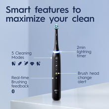 Load image into Gallery viewer, Oral-B iO Deep Clean + Whiten Rechargeable Electric Toothbrush with Visible Pressure Sensor, 2 Minute Timer, 5 Cleaning Settings, 1 iO5 Limited, 3 Toothbrush Heads, Travel Case & Refill Holder, Black