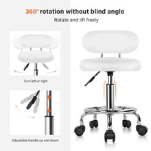 Load image into Gallery viewer, KKTONER PU Leather Modern Rolling Stool with Low Back Height Adjustable Work Salon Drafting Swivel Task Chair with Footrest (White)