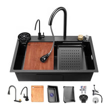 Load image into Gallery viewer, Black Waterfall Kitchen Sink, Drop in Single Bowl Stainless Steel Bar Sink with Cup Washer Sinks, Topmount Workstation Kitchen Sink with Accessories (Size : 31.5 x 17.7in)