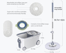 Load image into Gallery viewer, Michao Spin Mop Bucket Deluxe 360 Spinning Floor Cleaning System with 6 Microfiber Replacement Head Refills,62" Extended Handle,4X Wheel for Home Cleaning