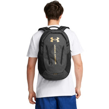 Load image into Gallery viewer, Under Armour Unisex-Adult Hustle 6.0 Backpack, (005) Black Full Heather/Black/Metallic Gold, One Size Fits Most
