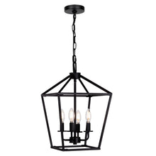 Load image into Gallery viewer, 4 Light Chandelier, Industrial Ceiling Light Black Lantern Light Fixtures with Farmhouse Metal Cage Adjustable Height Rustic Geometric Hanging Light E12 Base for Kitchen Island, Entryway, Indoor