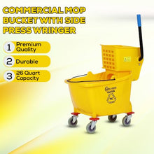 Load image into Gallery viewer, Simpli-Magic 79358 Commercial Mop Bucket with Side Press Wringer, 26 Quart, 14.75"L x 12.95"W x 19.95"H, Yellow