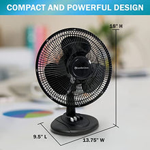 Load image into Gallery viewer, Comfort Zone Oscillating Table Fan with Adjustable Tilt, Convenient Push Button Controls, Quiet, 12 inch, 3 Speed, Desk Fan, Airflow 7.25 ft/sec, Ideal for Home, Bedroom, Dorm & Office, CZ121BK