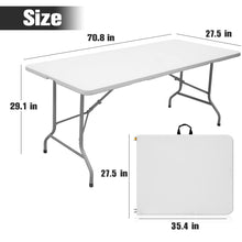 Load image into Gallery viewer, Byliable Folding Table 6ft Portable Heavy Duty Plastic Fold-in-Half Utility Foldable Table Plastic Dining Table Indoor Outdoor for Camping, Picnic and Party, White