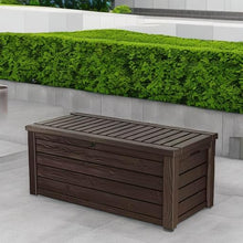 Load image into Gallery viewer, Keter Outdoor Storage Deck Box, 150 Gallon Resin Patio Bin & Bench, Wood Grain, Brown