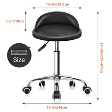 Load image into Gallery viewer, KKTONER PU Leather Round Rolling Stool with Back Rest Height Adjustable Swivel Drafting Work SPA Task Chair with Wheels Black
