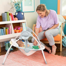 Load image into Gallery viewer, Bright Starts Portable Automatic 6-Speed Baby Swing with Adaptable Speed, Taggies, Music, Removable-Toy-Bar, 0-9 Months 6-20 lbs (Whimsical Wild)