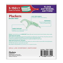 Load image into Gallery viewer, Plackers Micro Mint Dental Flossers, Fold-Out Toothpick, Super Tuffloss, Easy Storage with Sure-Zip Seal, Fresh Mint Flavor, 750 Count (Pack of 5)