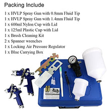 Load image into Gallery viewer, HVLP Air Gravity Spray Gun Set,2-Sprayer paint Gun,0.8mm 150ml & 1.4mm 600ml Auto Gravity Feed Painting with Locking Air Pressure Regulator Gauge Air Spray Nozzle Gun for Cake Decoration,Model Making