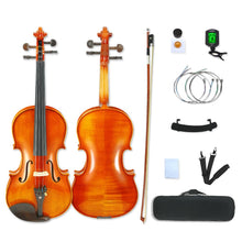 Load image into Gallery viewer, 4 Strings Violin Set Acoustic Violin 4/4 Full Set Flamed Maple Spruce Ebony Fittings 1/2 Violin 3/4 Violin 1/4 Violin for Beginners Solid Wood Violin with Hard Case & Violin Bow(4/4 Brown 2)