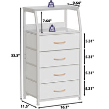 Load image into Gallery viewer, Furnulem Tall 4 Drawers Dresser, Vertical Storage Tower for Bedroom, Hallway, Entryway, Nursery, Closet Organizer, Nightstand Bedside Table Furniture, Sturdy Steel Frame, Wood Top, White