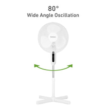 Load image into Gallery viewer, HOLMES 16" Digital Stand Fan, 80° Oscillation, 3 Speeds, 3 Modes, 7.5-Hour Timer, Adjustable Height, 30° Head Tilt, Ideal for Home, Bedroom or Office, Remote Control, White