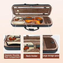 Load image into Gallery viewer, 4 Strings Violin Set Acoustic Violin 4/4 Full Set Flamed Maple Spruce Ebony Fittings 1/2 Violin 3/4 Violin 1/4 Violin for Beginners Solid Wood Violin with Hard Case & Violin Bow(4/4 Brown 2)