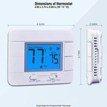 Load image into Gallery viewer, Upgraded Digital Non-Programmable Thermostat for Home 1 Heat/1 Cool Single Stage System, with Temperature & Humidity Monitor and Large Blue LCD Display
