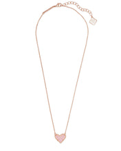 Load image into Gallery viewer, Kendra Scott Ari Heart Adjustable Length Pendant Necklace for Women, Fashion Jewelry, 14k Rose Gold-Plated, Pink Drusy