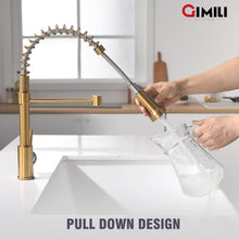 Load image into Gallery viewer, GIMILI Gold Kitchen Faucet with Sprayer,Modern Single Handle High-Arc Pull Out Kitchen Sink Faucet with Pull Down Sprayer