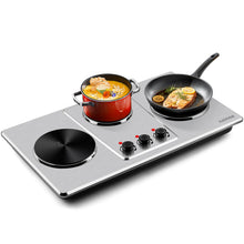 Load image into Gallery viewer, Cusimax Hot Plate,Countertop Triple Burner with 7″Cast Iron Cooktop,Electric Hot Plate for Cooking,11 Level Temperature Setting